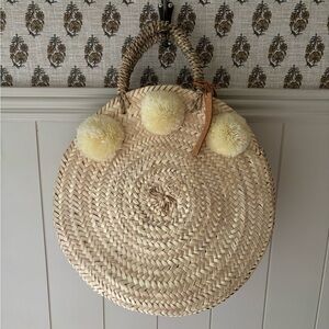 French Woven Tote Basket Pom Bag